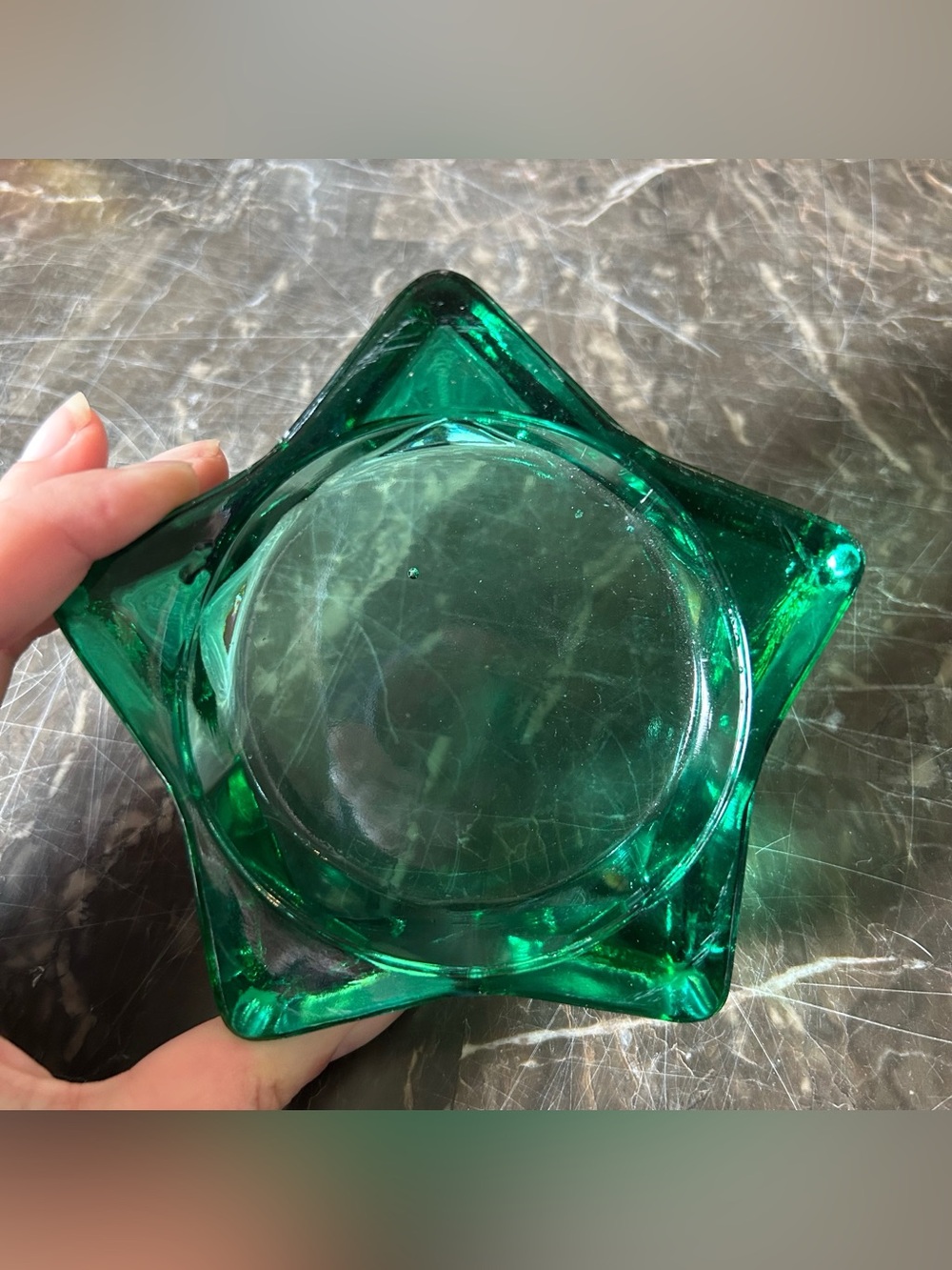 Vintage Emerald Green Glass Star Celestial Ashtray / Candle Holder